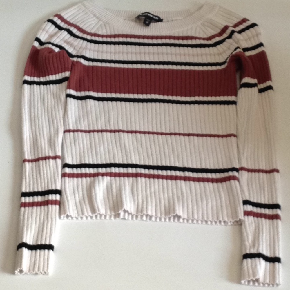 Express Color Block Stripe Brown/Cream/Black Sweat - image 3
